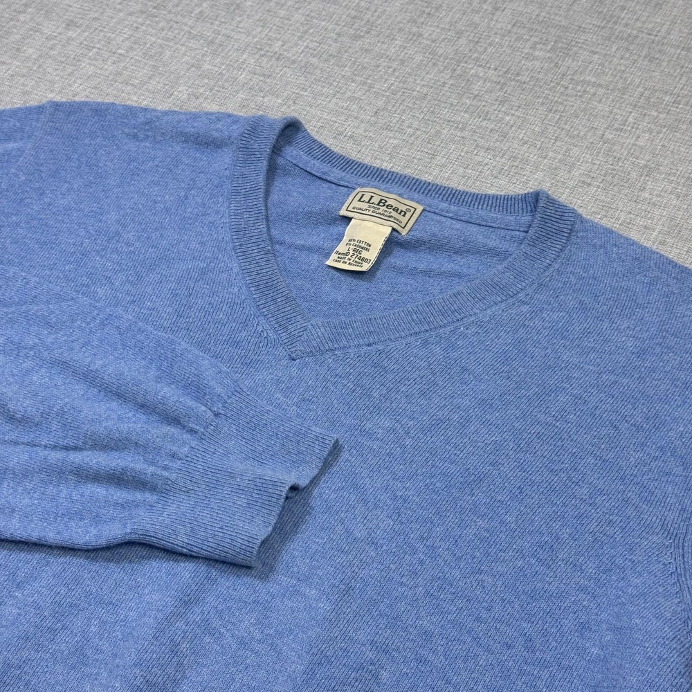 L.L. Bean Cotton Cashmere V-Neck Sweater Pullover Mens Large Blue Lightweight